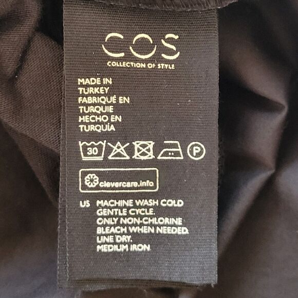 COS Black Short Sleeve Mini Dress Size M Asymmetrical Pockets Front Pleat - Picture 13 of 14